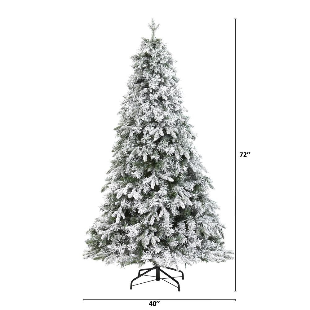6ft. Flocked Vermont Mixed Pine Artificial Christmas Tree with 300 Clear LED Lights. Picture 1