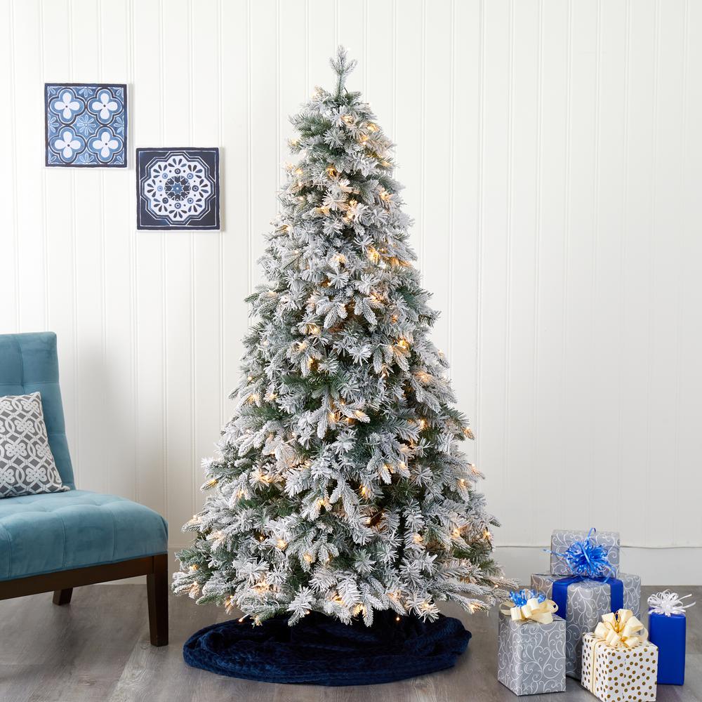 6ft. Flocked Vermont Mixed Pine Artificial Christmas Tree with 300 Clear LED Lights. Picture 8
