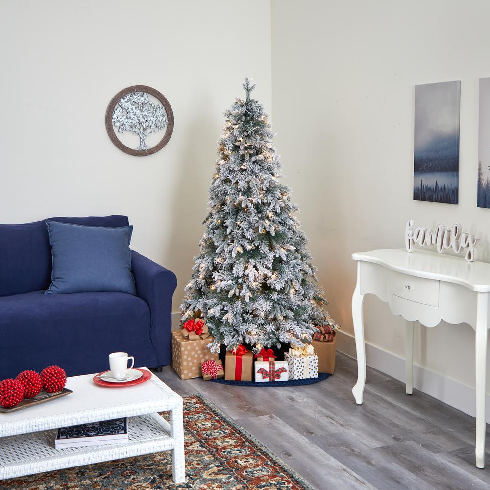 6ft. Flocked Vermont Mixed Pine Artificial Christmas Tree with 300 Clear LED Lights. Picture 7