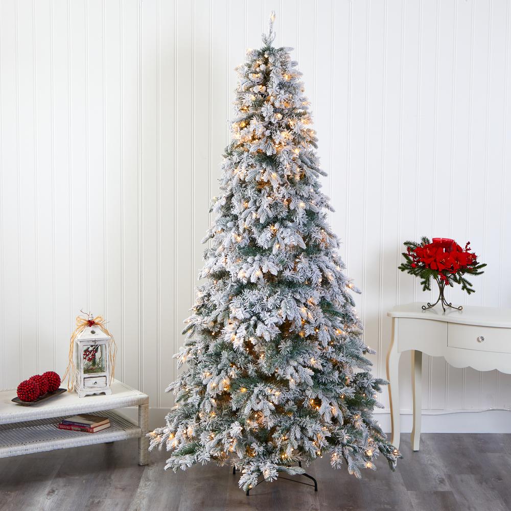 8ft. Flocked Vermont Mixed Pine Artificial Christmas Tree with 600 LED Lights. Picture 8