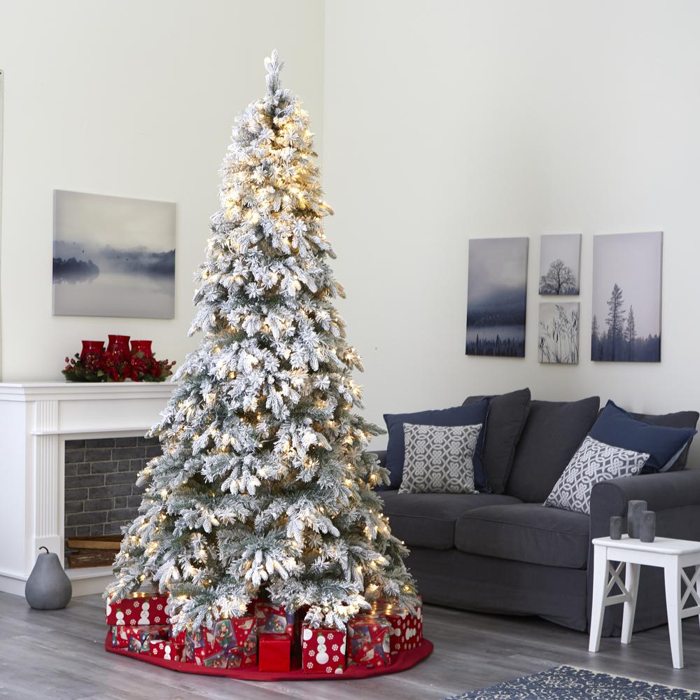 8ft. Flocked Vermont Mixed Pine Artificial Christmas Tree with 600 LED Lights. Picture 7