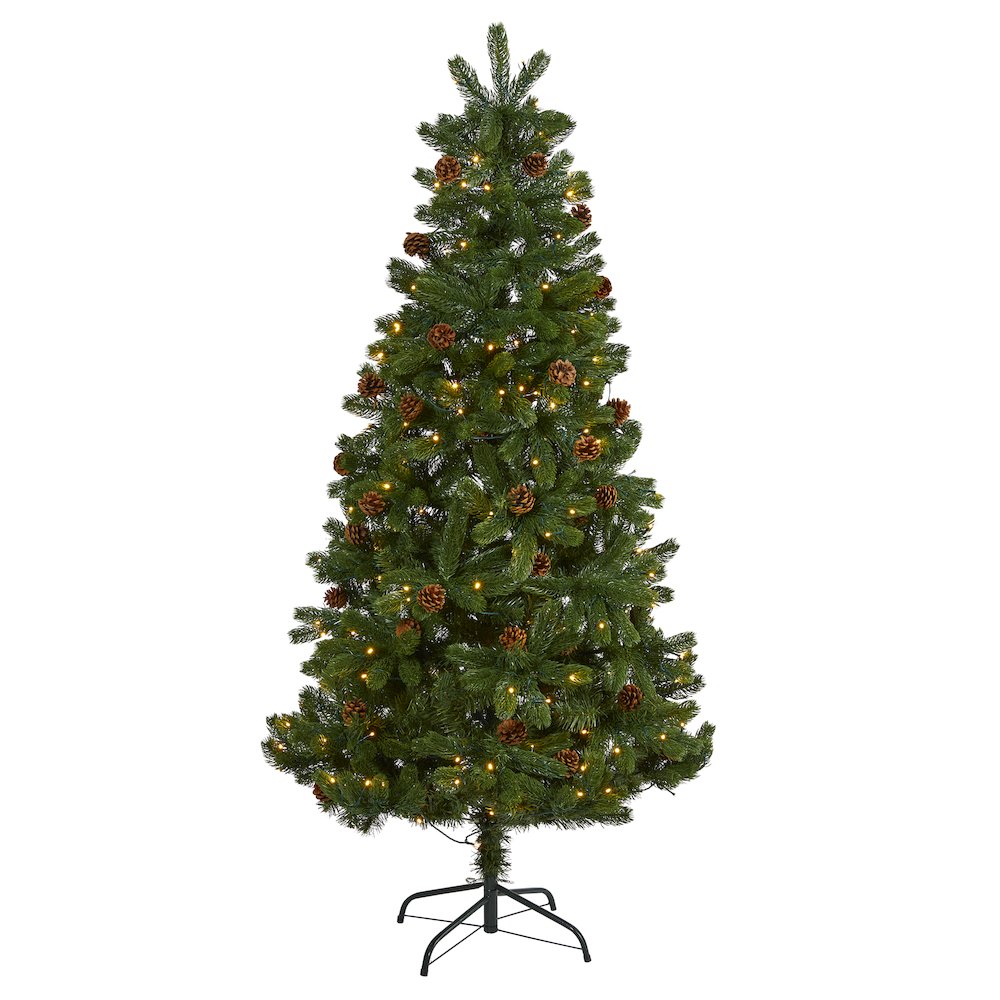 6ft. Rocky Mountain Spruce Christmas Tree with Pinecones and 250 LED Lights. Picture 1