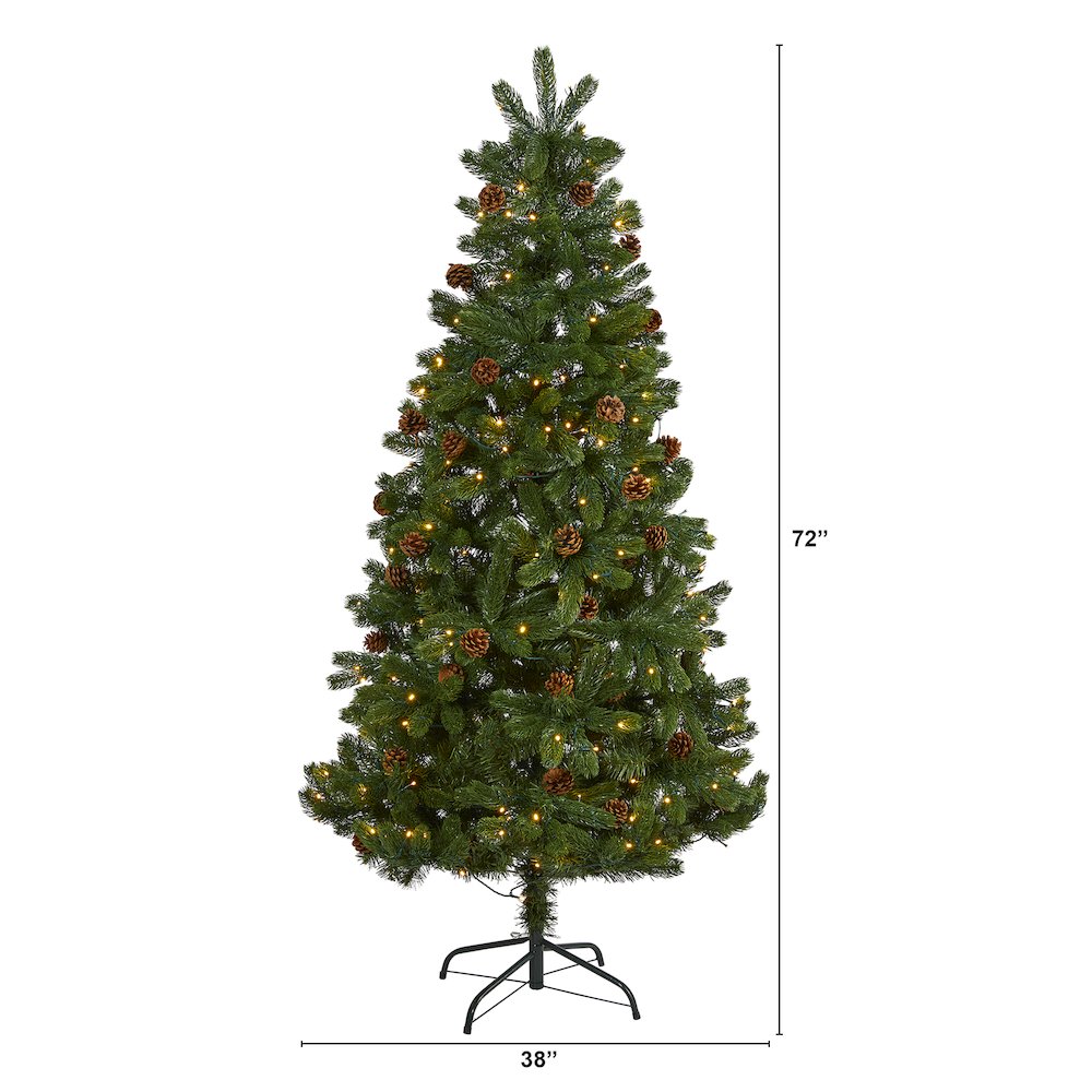 6ft. Rocky Mountain Spruce Christmas Tree with Pinecones and 250 LED Lights. Picture 2