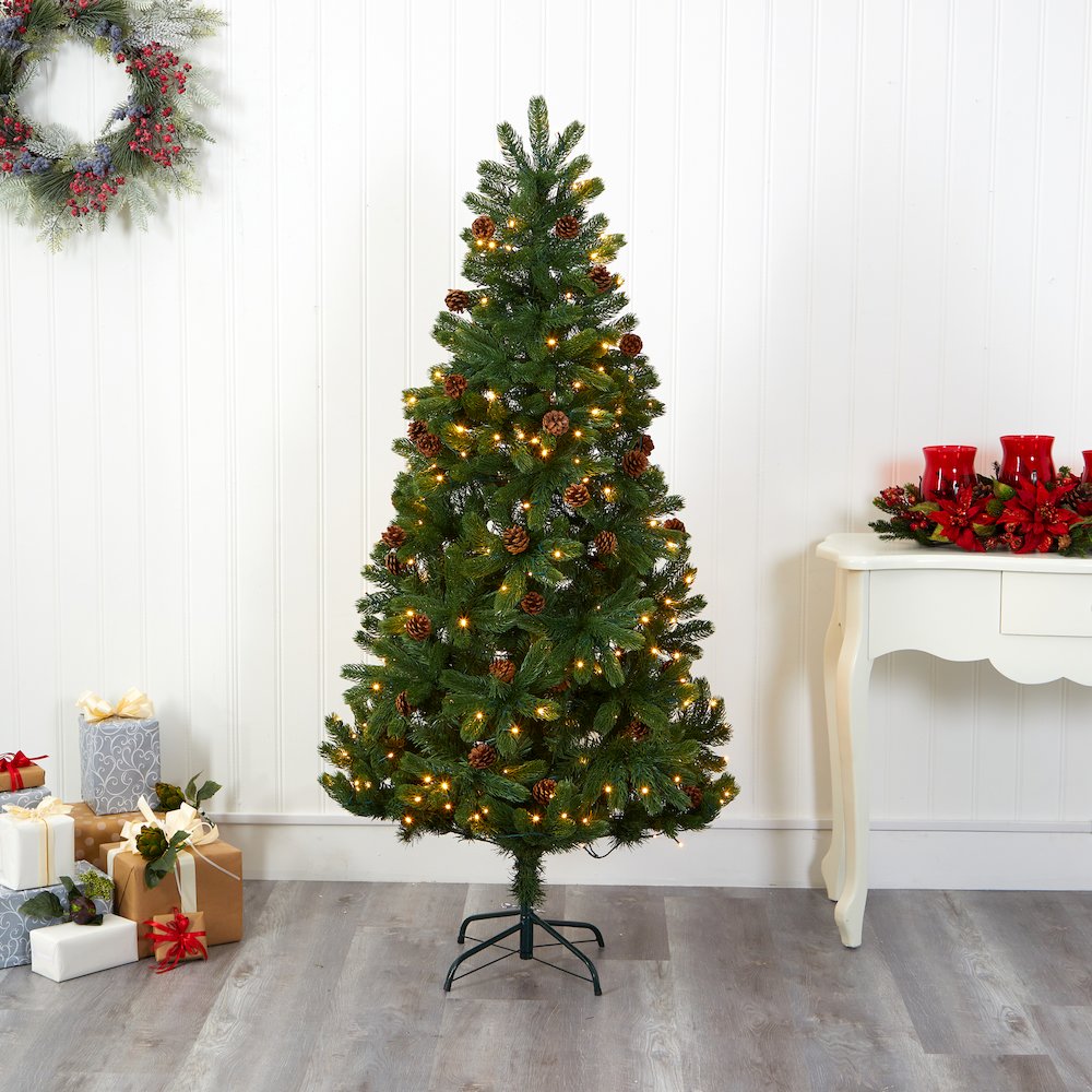 6ft. Rocky Mountain Spruce Christmas Tree with Pinecones and 250 LED Lights. Picture 5
