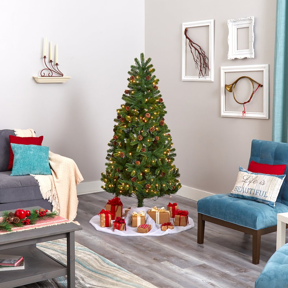 6ft. Rocky Mountain Spruce Christmas Tree with Pinecones and 250 LED Lights. Picture 6