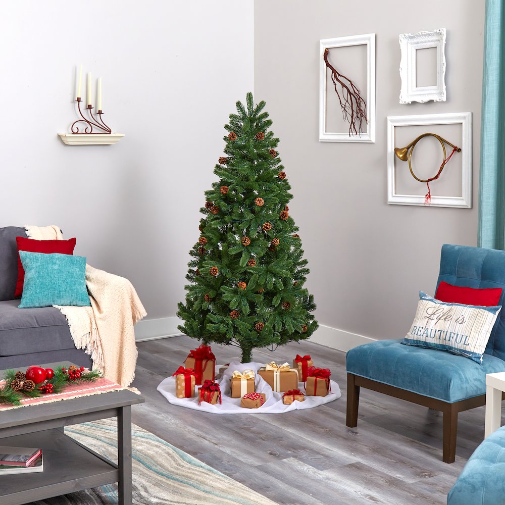 6ft. Rocky Mountain Spruce Christmas Tree with Pinecones and 250 LED Lights. Picture 7
