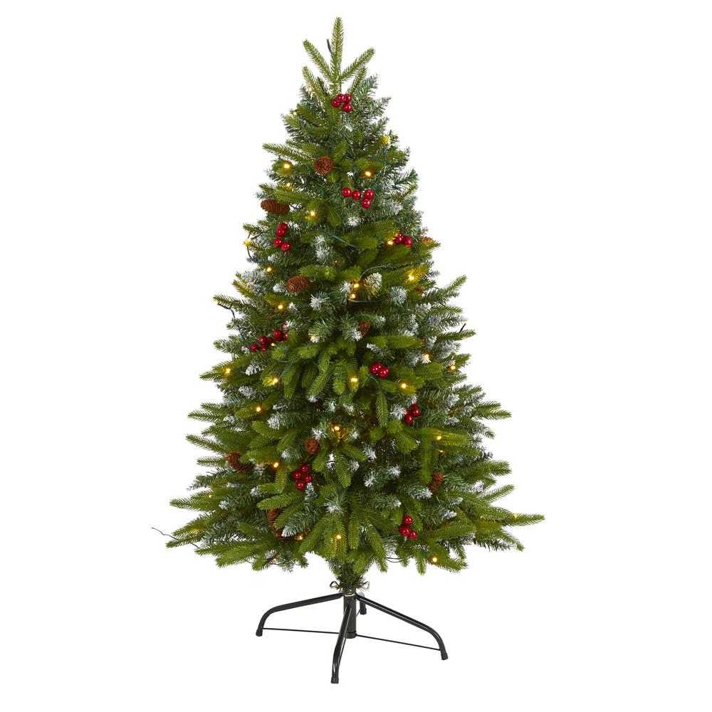 4ft. Snow Tipped Portland Spruce Artificial Christmas Tree with Frosted Berries and Pinecones with 100 Clear LED Lights. Picture 3