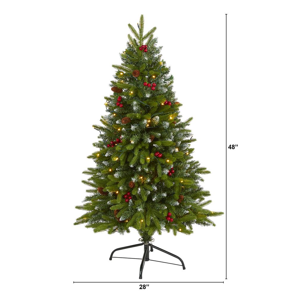 4ft. Snow Tipped Portland Spruce Artificial Christmas Tree with Frosted Berries and Pinecones with 100 Clear LED Lights. Picture 1