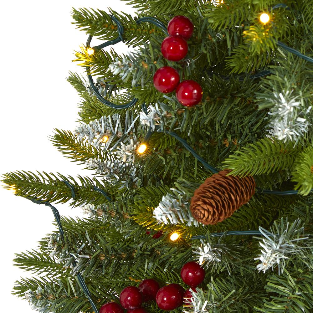 4ft. Snow Tipped Portland Spruce Artificial Christmas Tree with Frosted Berries and Pinecones with 100 Clear LED Lights. Picture 2