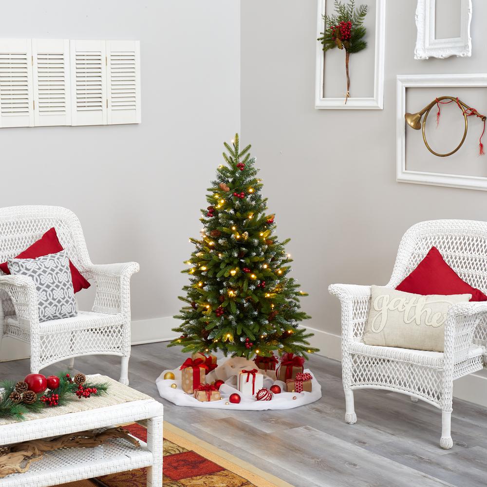 4ft. Snow Tipped Portland Spruce Artificial Christmas Tree with Frosted Berries and Pinecones with 100 Clear LED Lights. Picture 5