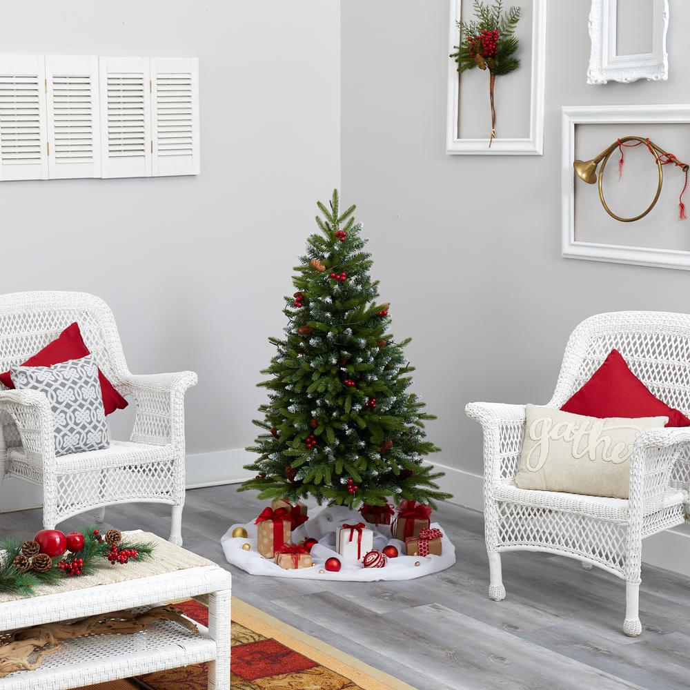 4ft. Snow Tipped Portland Spruce Artificial Christmas Tree with Frosted Berries and Pinecones with 100 Clear LED Lights. Picture 6