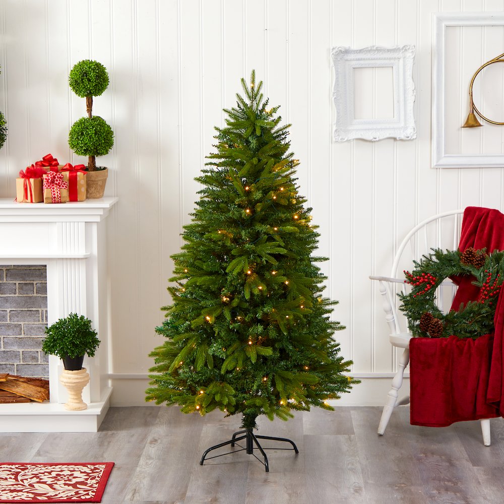5ft. Sun Valley Fir Artificial Christmas Tree with 200 Clear LED Lights. Picture 5