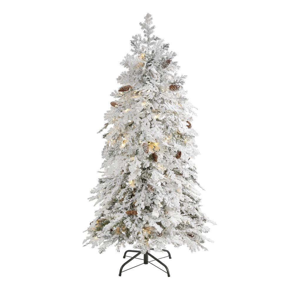 5ft. Flocked Montana Down Swept Spruce Artificial Christmas Tree. Picture 1