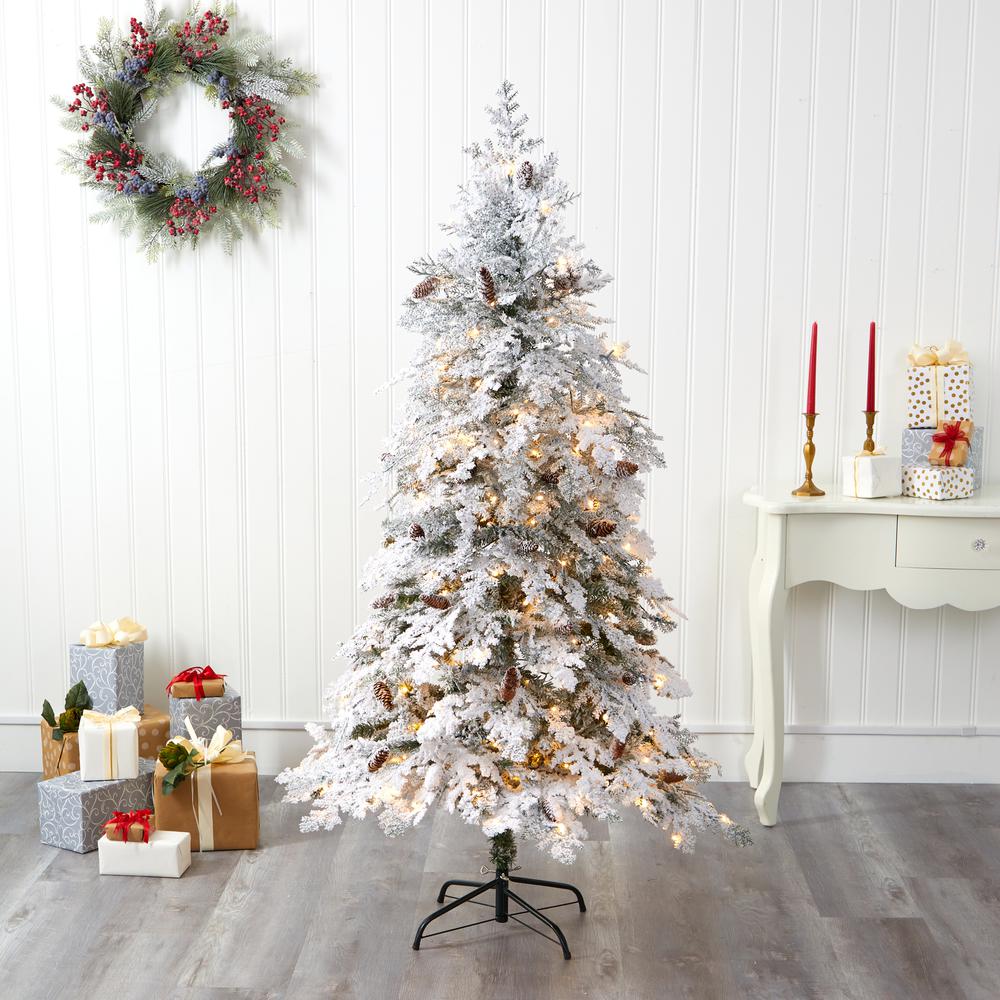6ft. Flocked Montana Down Swept Spruce Artificial Christmas Tree. Picture 5