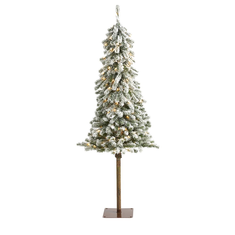 5ft. Flocked Alpine Christmas Artificial Tree with 150 Lights. Picture 1