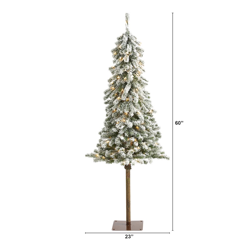 5ft. Flocked Alpine Christmas Artificial Tree with 150 Lights. Picture 2