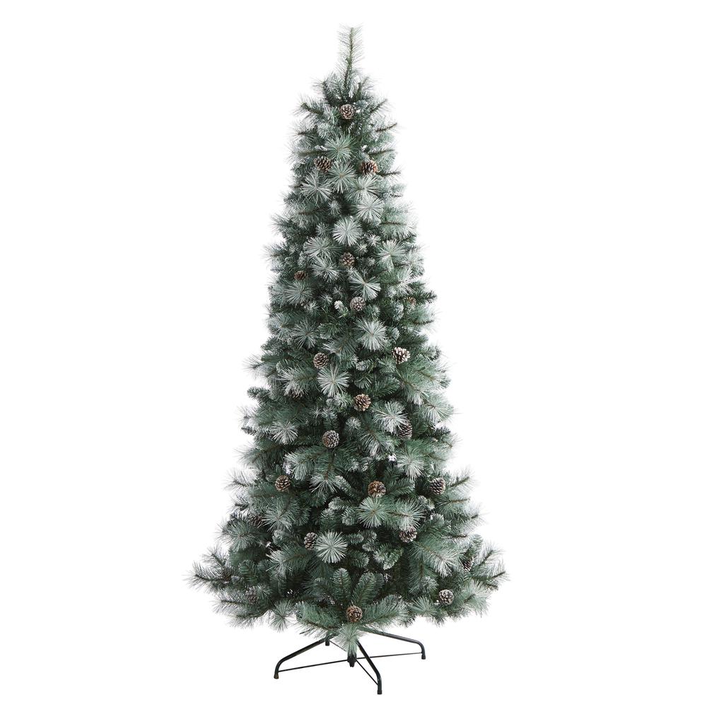 7ft. Frosted Tip British Columbia Mountain Pine Artificial Christmas Tree with 400 Clear Lights, Pine Cones and 882 Bendable Branches. Picture 2