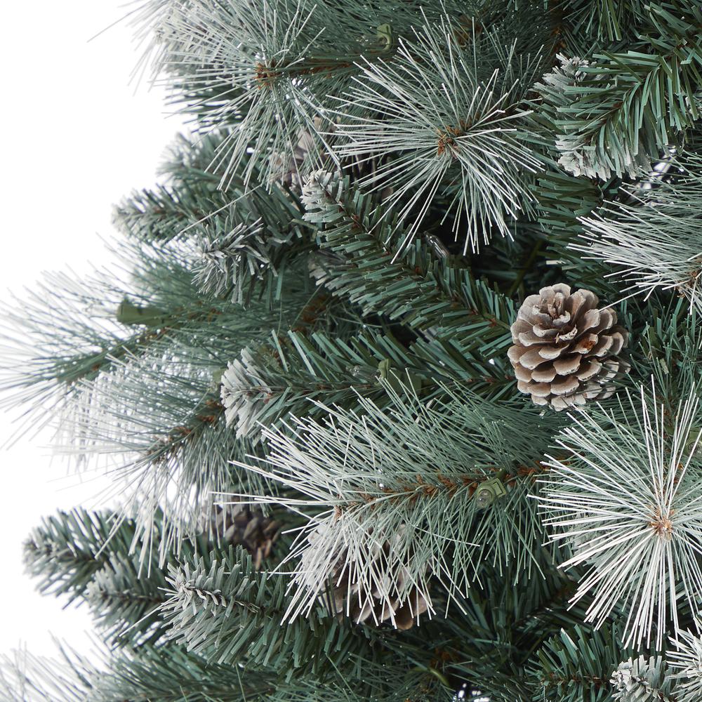 7ft. Frosted Tip British Columbia Mountain Pine Artificial Christmas Tree with 400 Clear Lights, Pine Cones and 882 Bendable Branches. Picture 5