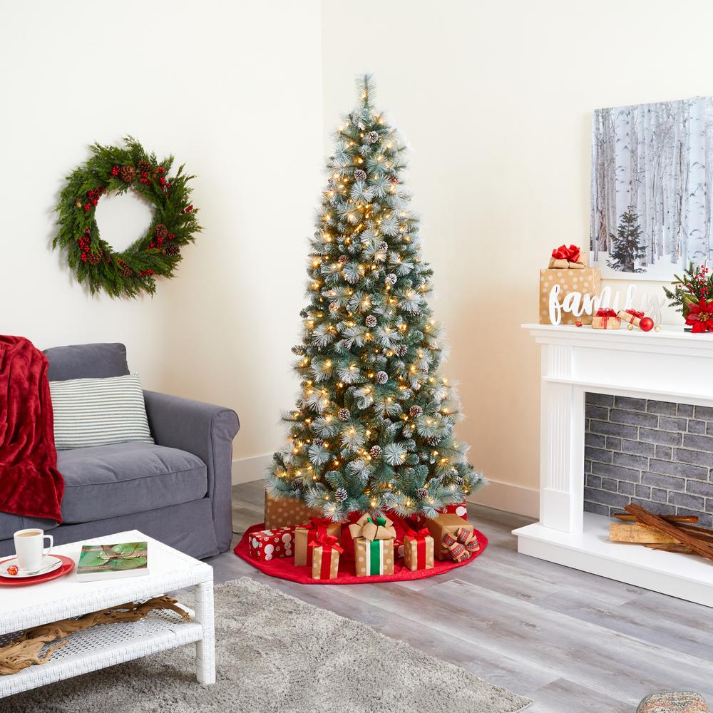7ft. Frosted Tip British Columbia Mountain Pine Artificial Christmas Tree with 400 Clear Lights, Pine Cones and 882 Bendable Branches. Picture 9
