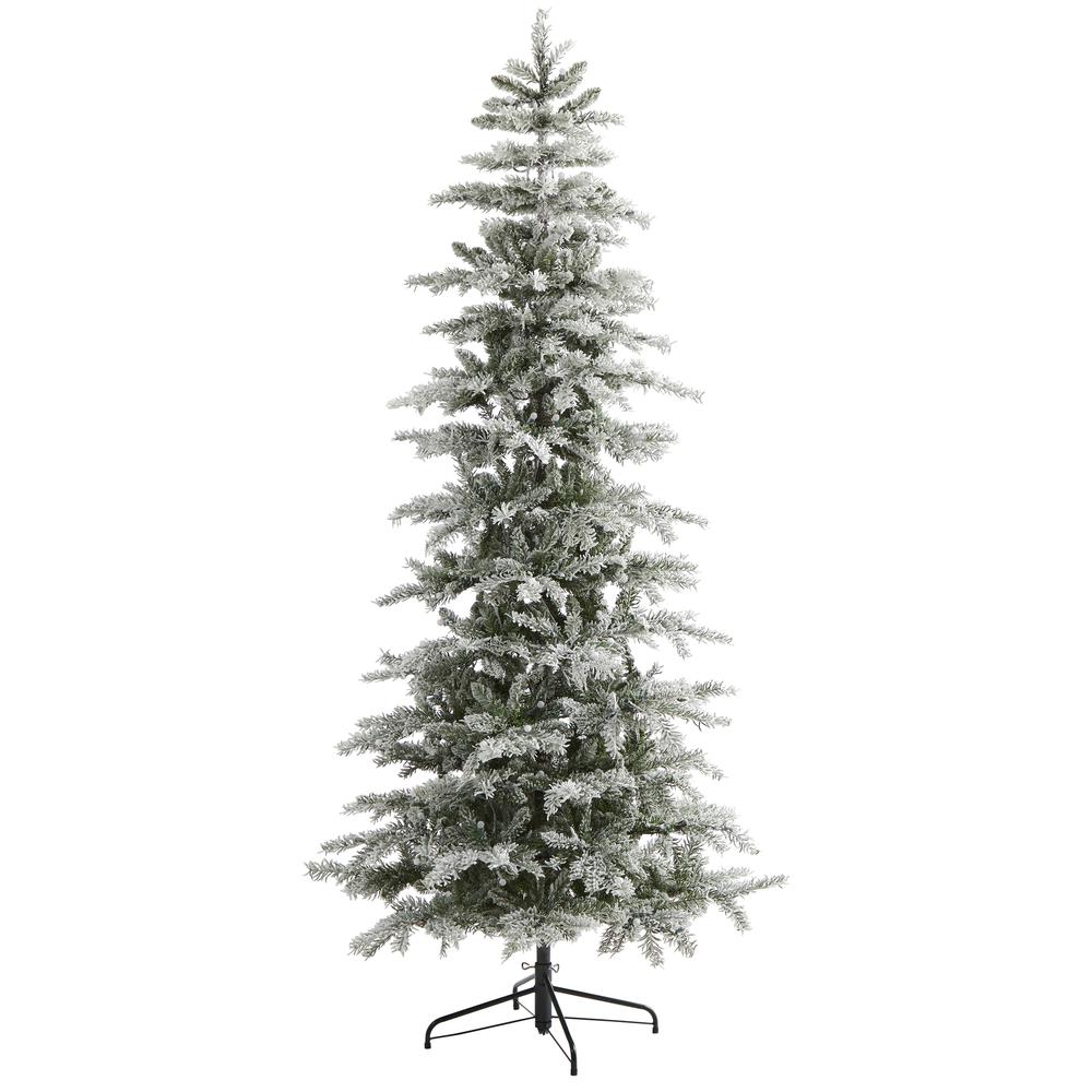 7.5ft. Slim Flocked Nova Scotia Spruce Artificial Christmas Tree. Picture 3