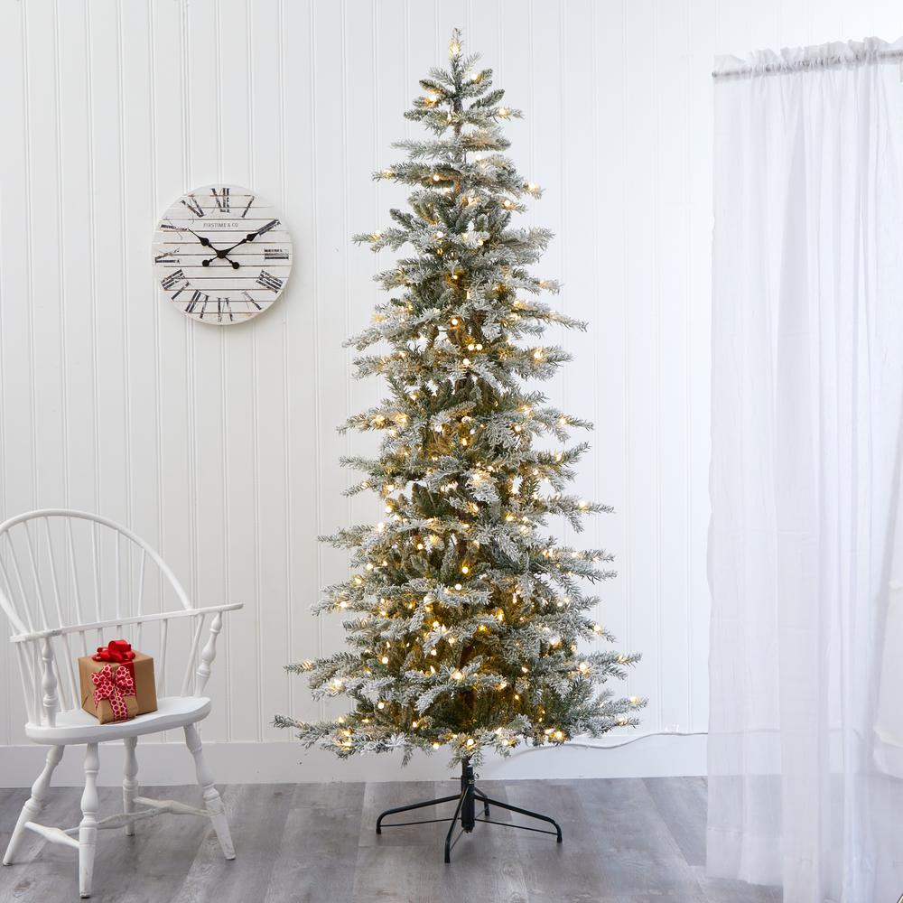 7.5ft. Slim Flocked Nova Scotia Spruce Artificial Christmas Tree. Picture 7