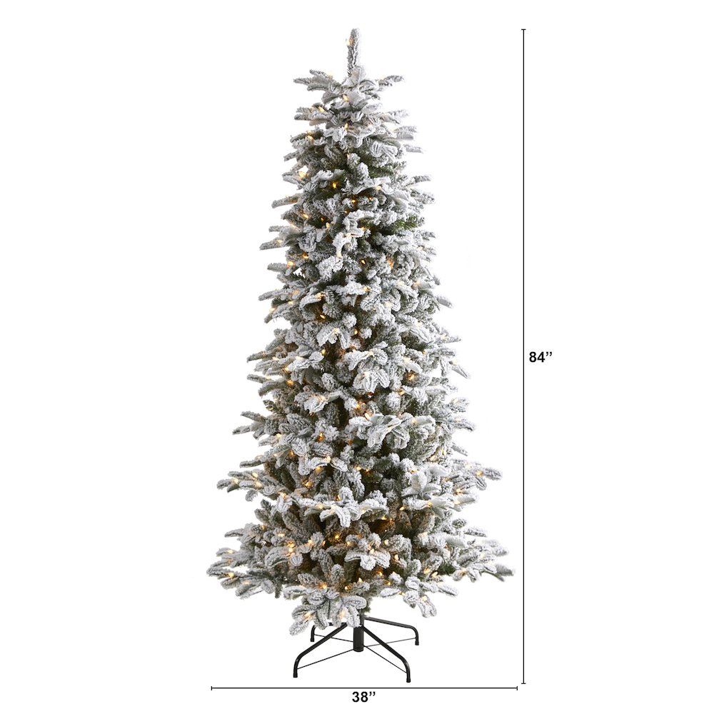 7ft. Flocked North Carolina Fir Artificial Christmas Tree with 550 Warm Lights. Picture 2