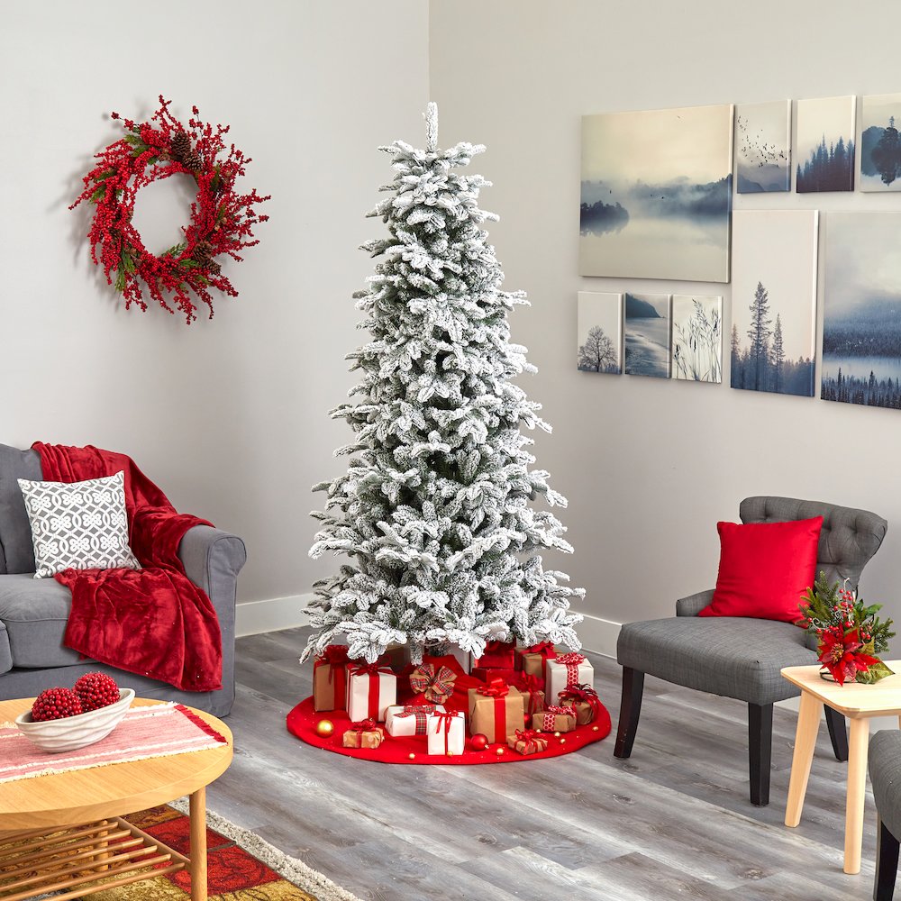 7ft. Flocked North Carolina Fir Artificial Christmas Tree with 550 Warm Lights. Picture 7
