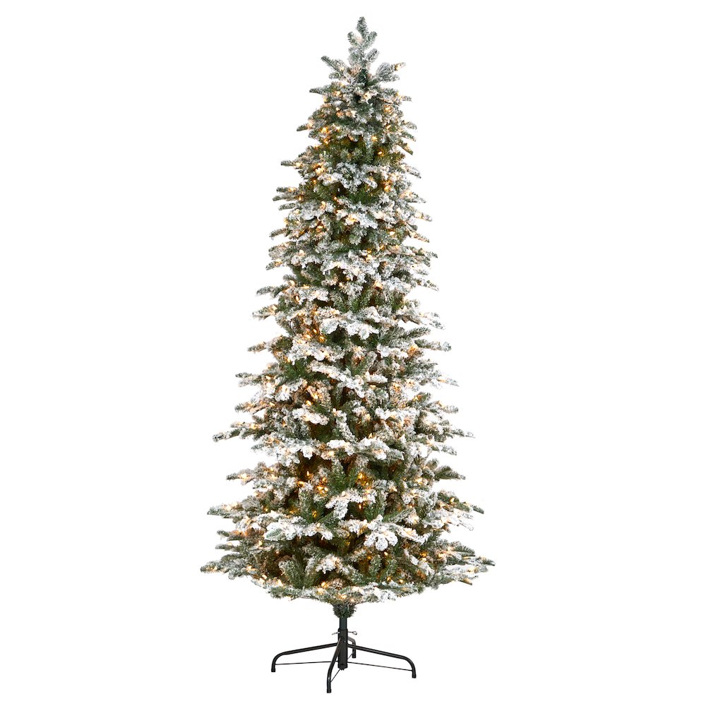 8ft. Flocked North Carolina Fir Artificial Christmas Tree with 650 Warm Lights. Picture 1
