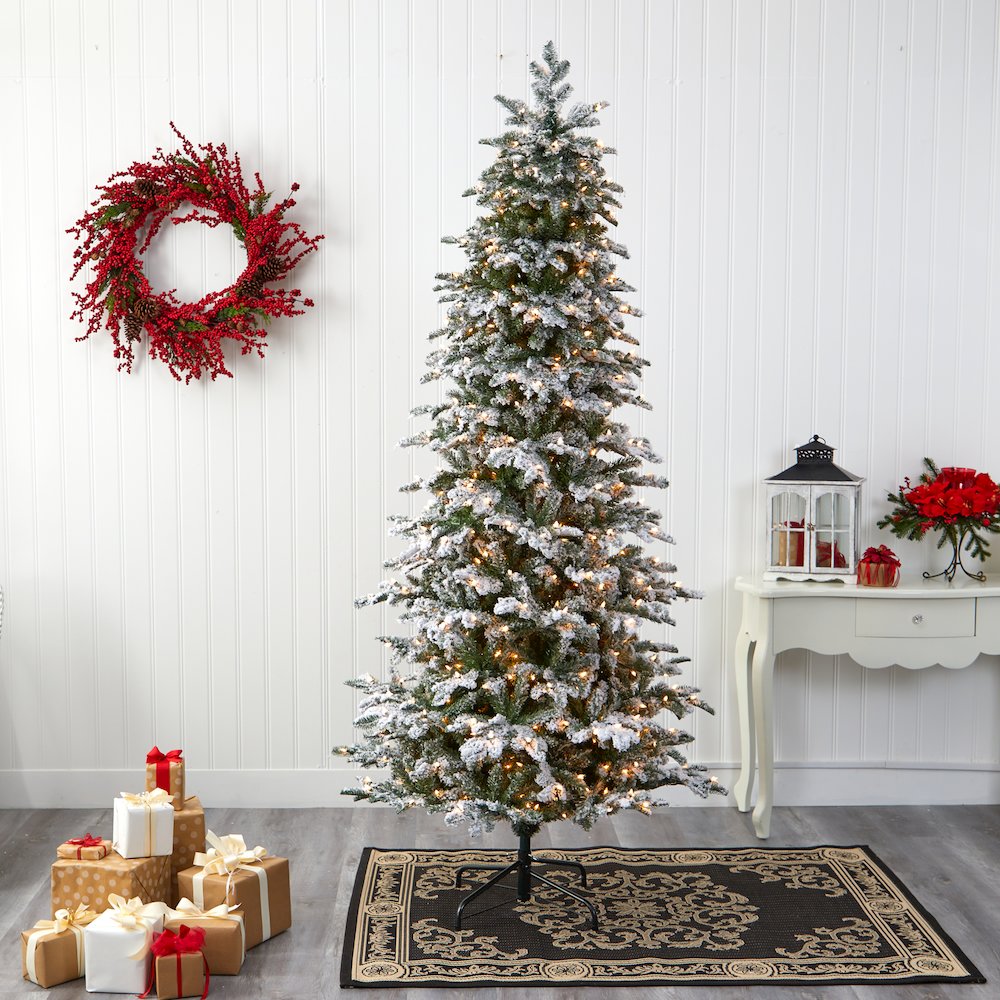 8ft. Flocked North Carolina Fir Artificial Christmas Tree with 650 Warm Lights. Picture 5