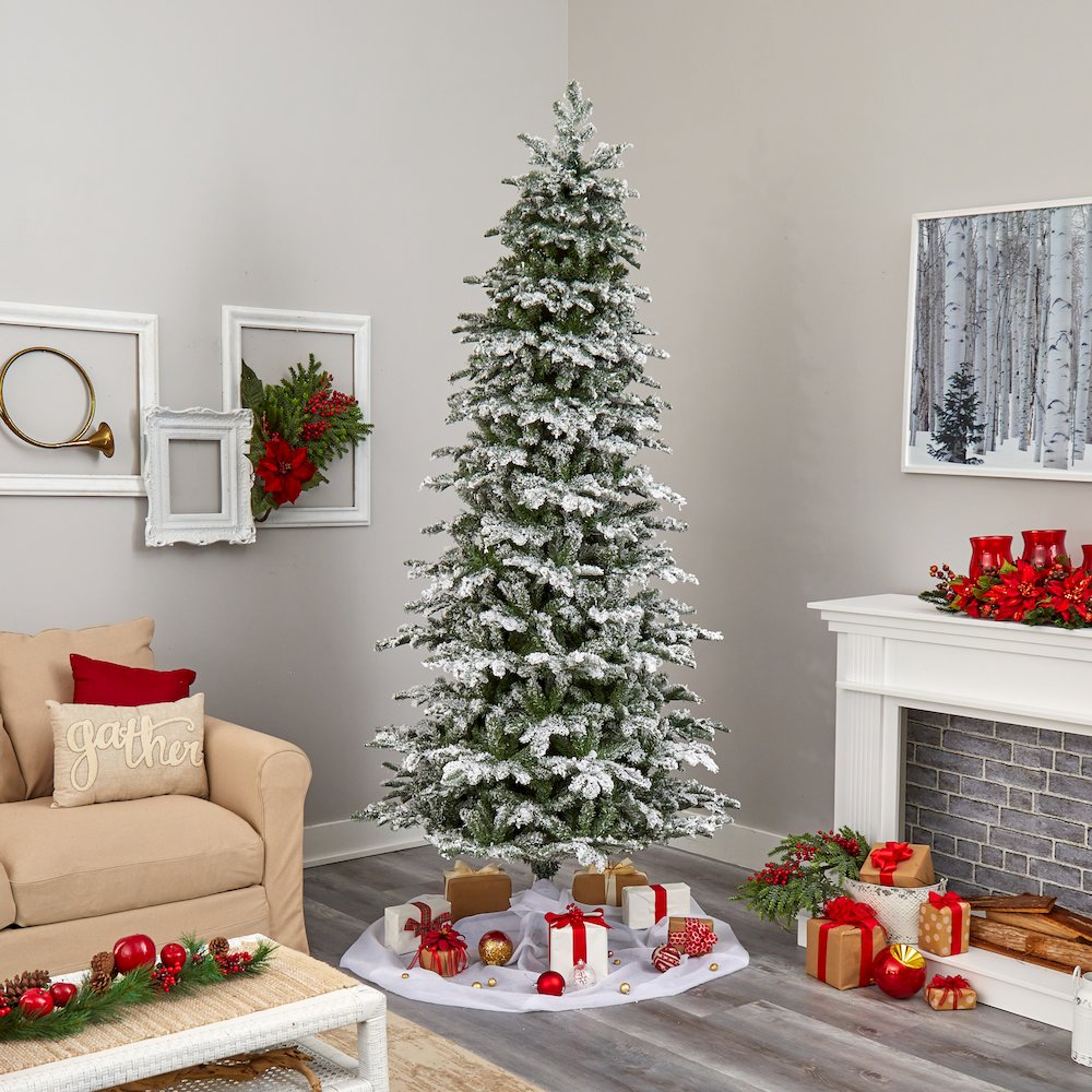 8ft. Flocked North Carolina Fir Artificial Christmas Tree with 650 Warm Lights. Picture 7