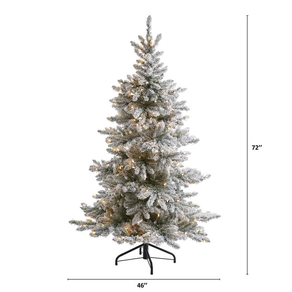 6ft. Flocked West Virginia Spruce Artificial Christmas Tree with 300 Clear Lights and 850 Bendable Branches. Picture 1