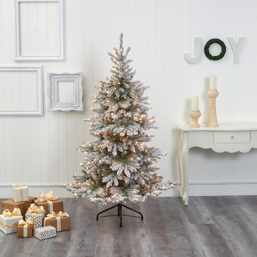 7ft. Flocked West Virginia Spruce Artificial Christmas Tree with 400 Clear Lights and 1468 Bendable Branches. Picture 7