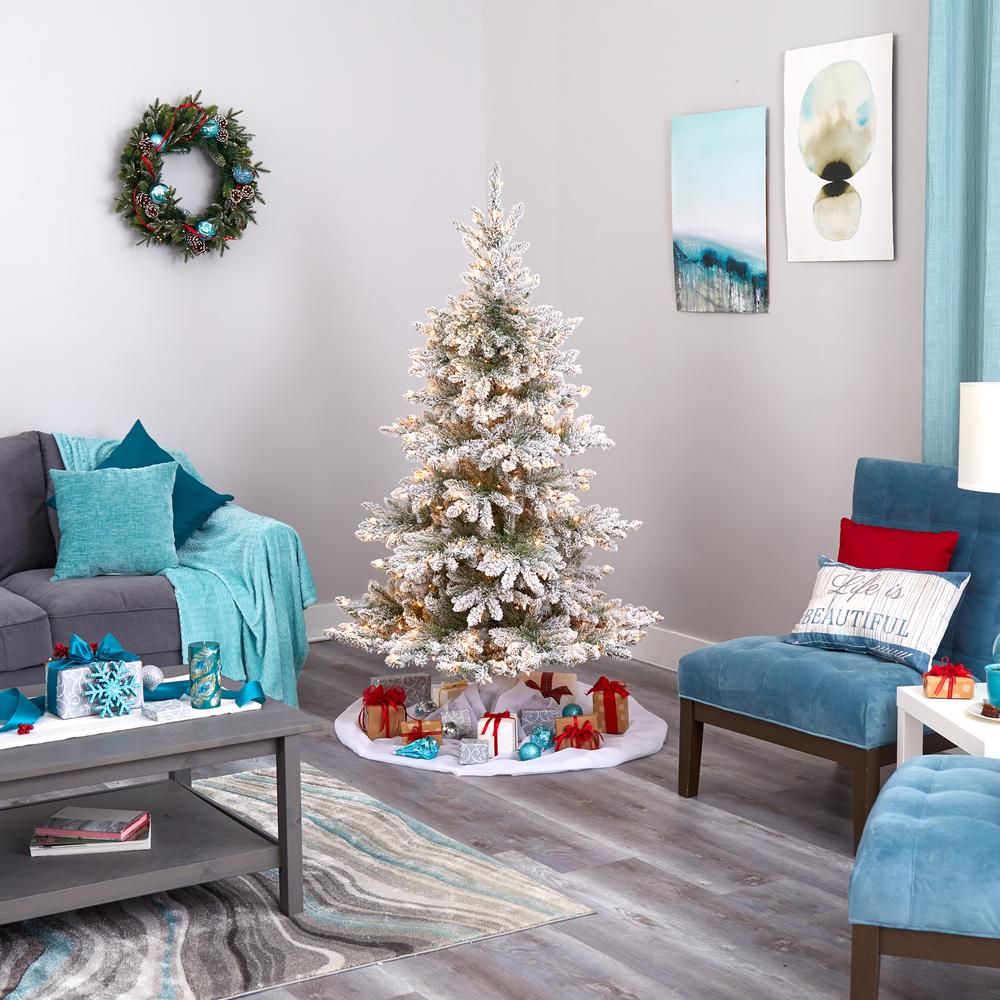 7ft. Flocked West Virginia Spruce Artificial Christmas Tree with 400 Clear Lights and 1468 Bendable Branches. Picture 5