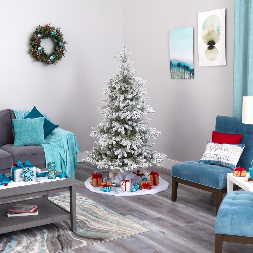 7ft. Flocked West Virginia Spruce Artificial Christmas Tree with 400 Clear Lights and 1468 Bendable Branches. Picture 6