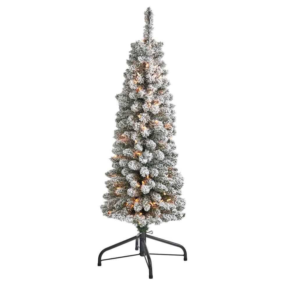 4ft. Flocked Pencil Artificial Christmas Tree with 100 Clear Lights and 216 Bendable Branches. Picture 2