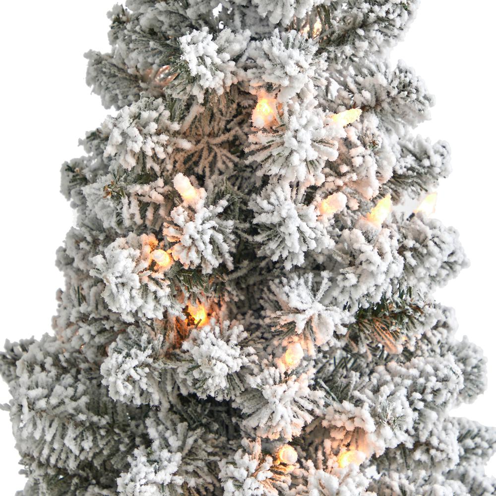 4ft. Flocked Pencil Artificial Christmas Tree with 100 Clear Lights and 216 Bendable Branches. Picture 4
