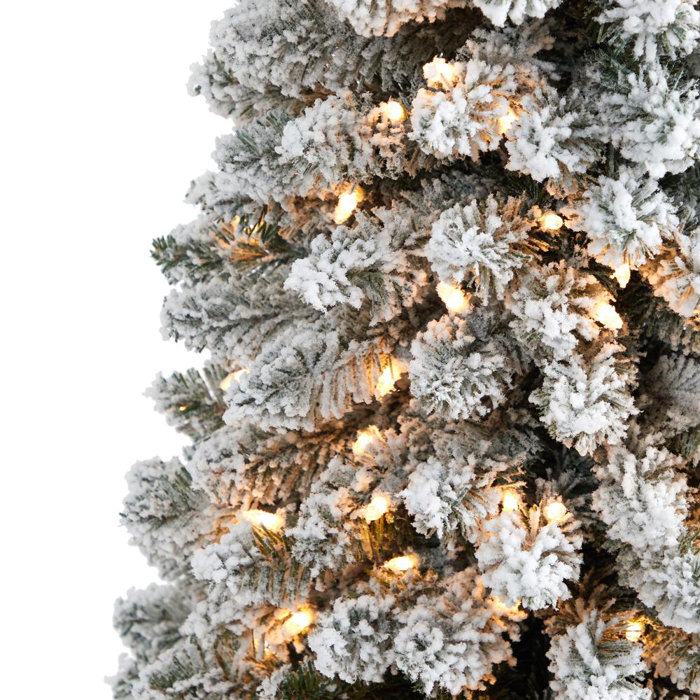 5ft. Flocked Pencil Artificial Christmas Tree with 200 Clear Lights and 318 Bendable Branches. Picture 2