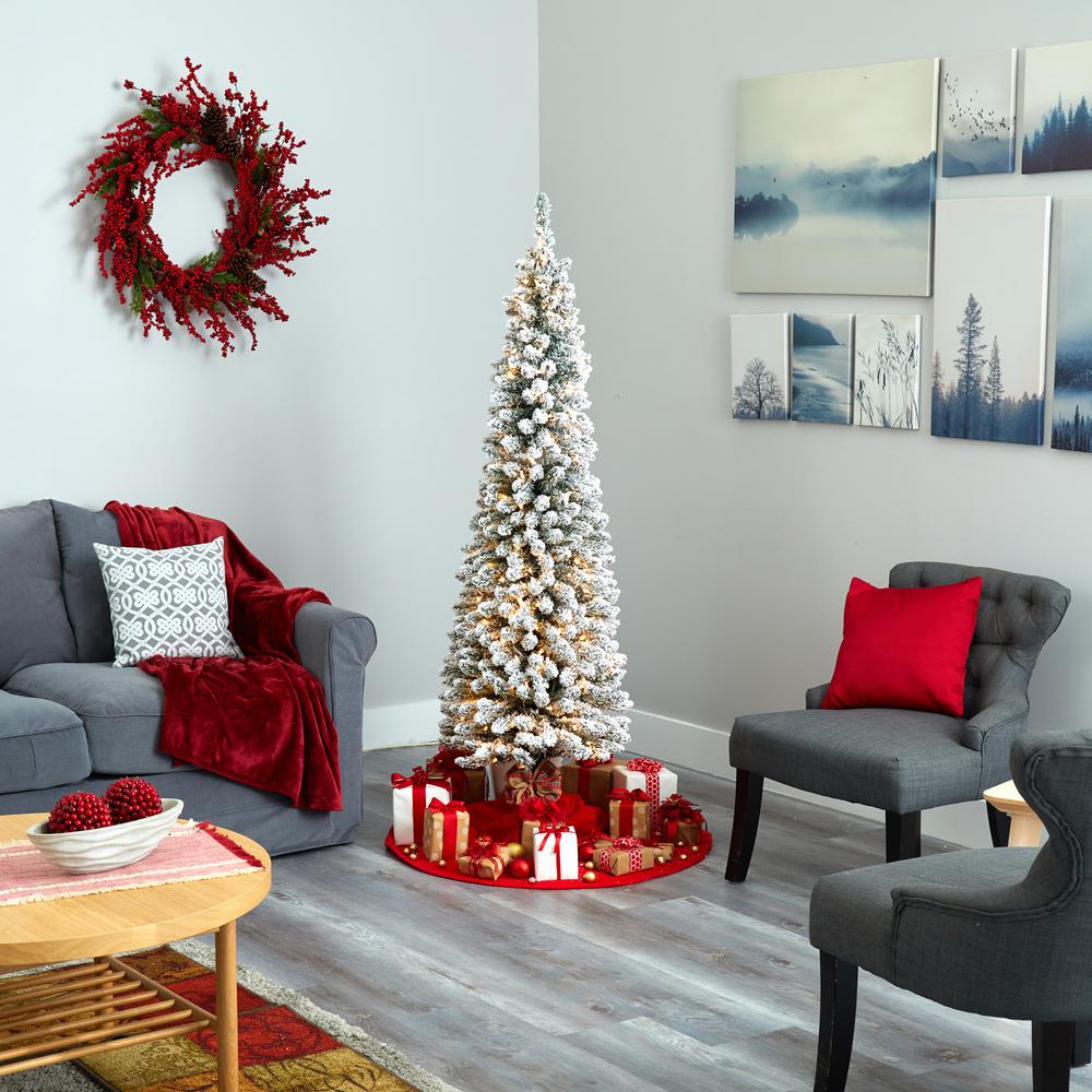 6ft. Flocked Pencil Artificial Christmas Tree with 300 Clear Lights and 438 Bendable Branches. Picture 5