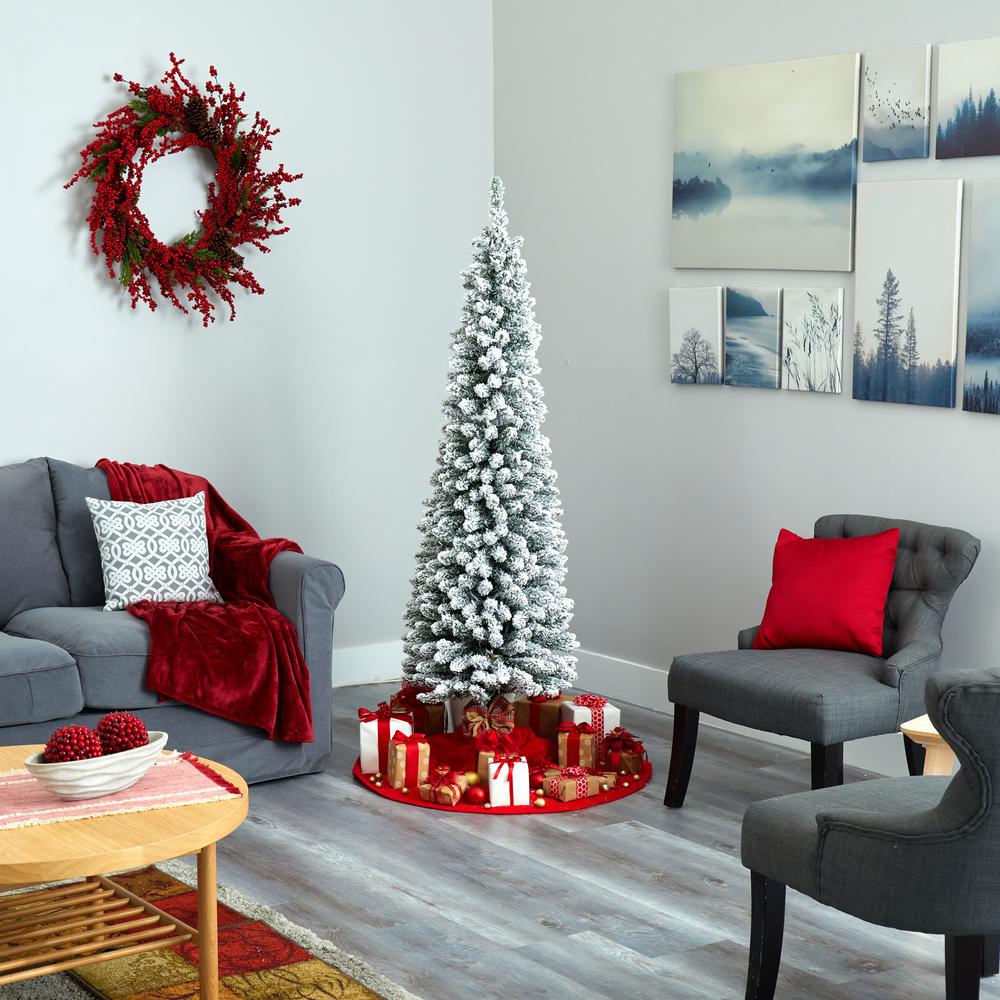 6ft. Flocked Pencil Artificial Christmas Tree with 300 Clear Lights and 438 Bendable Branches. Picture 6