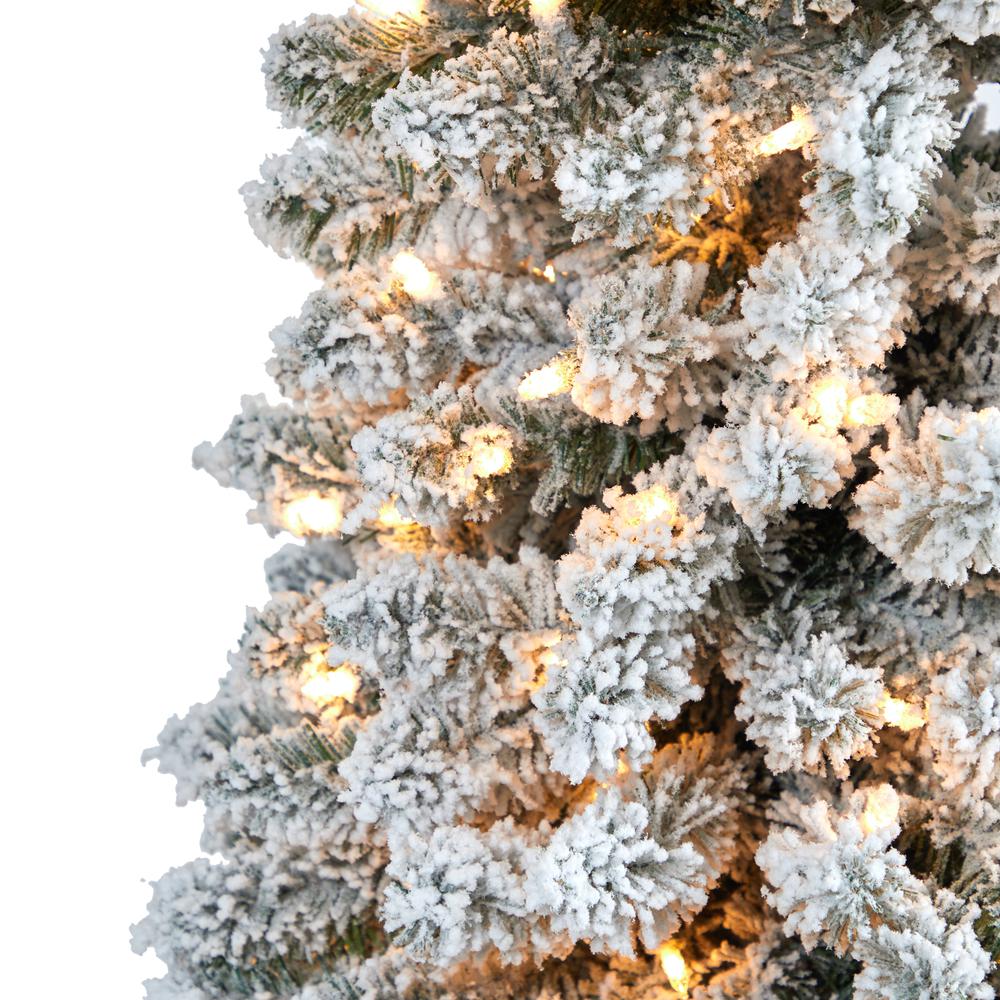 7ft. Flocked Pencil Artificial Christmas Tree with 400 Clear Lights and 574 Bendable Branches. Picture 2