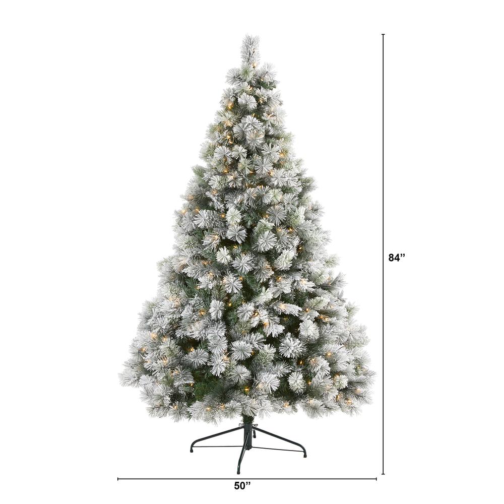 Flocked Oregon Pine Artificial Christmas Tree with 400 Clear Lights. Picture 2