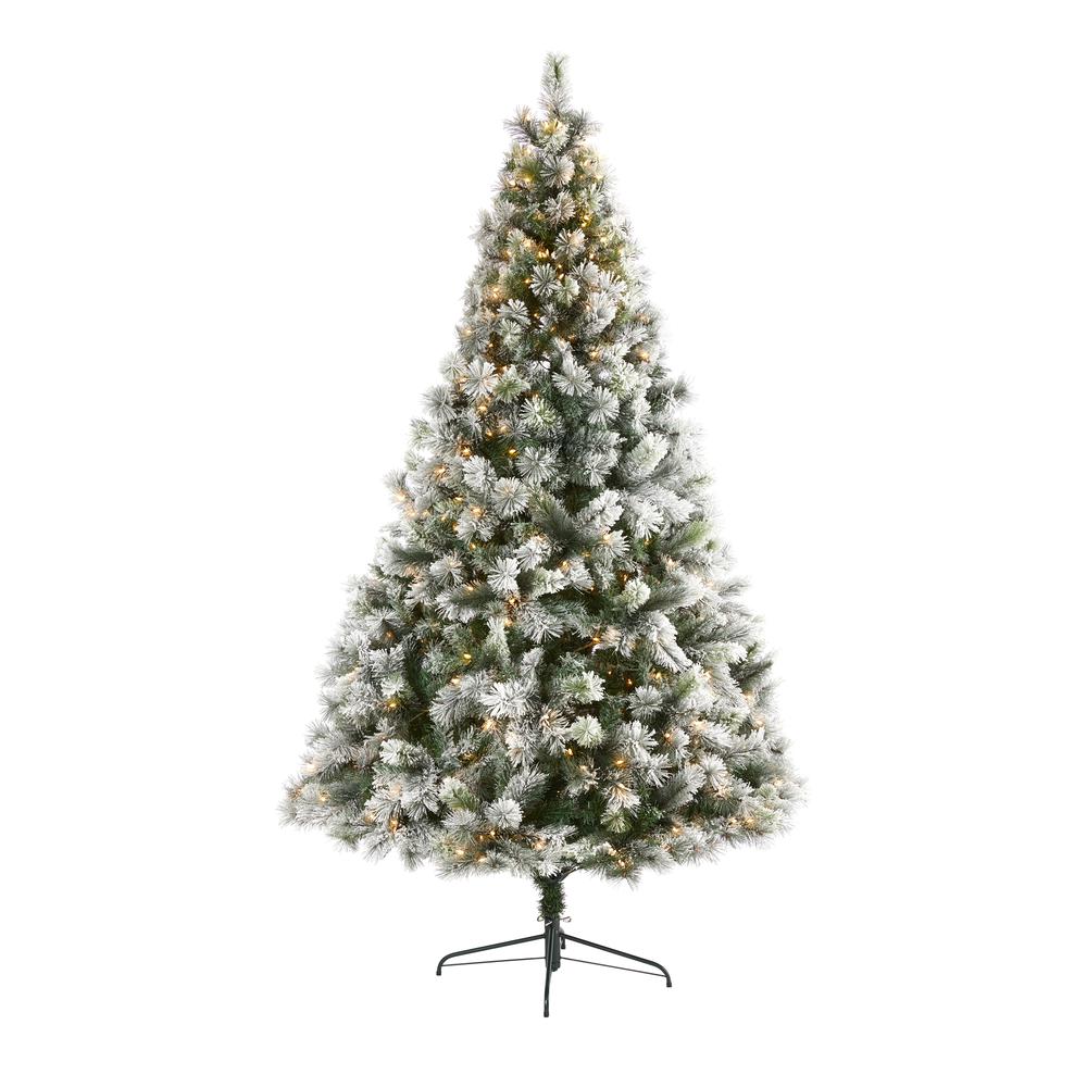 8ft. Flocked Oregon Pine Artificial Christmas Tree with 500 Clear Lights and 1172 Bendable Branches. Picture 4