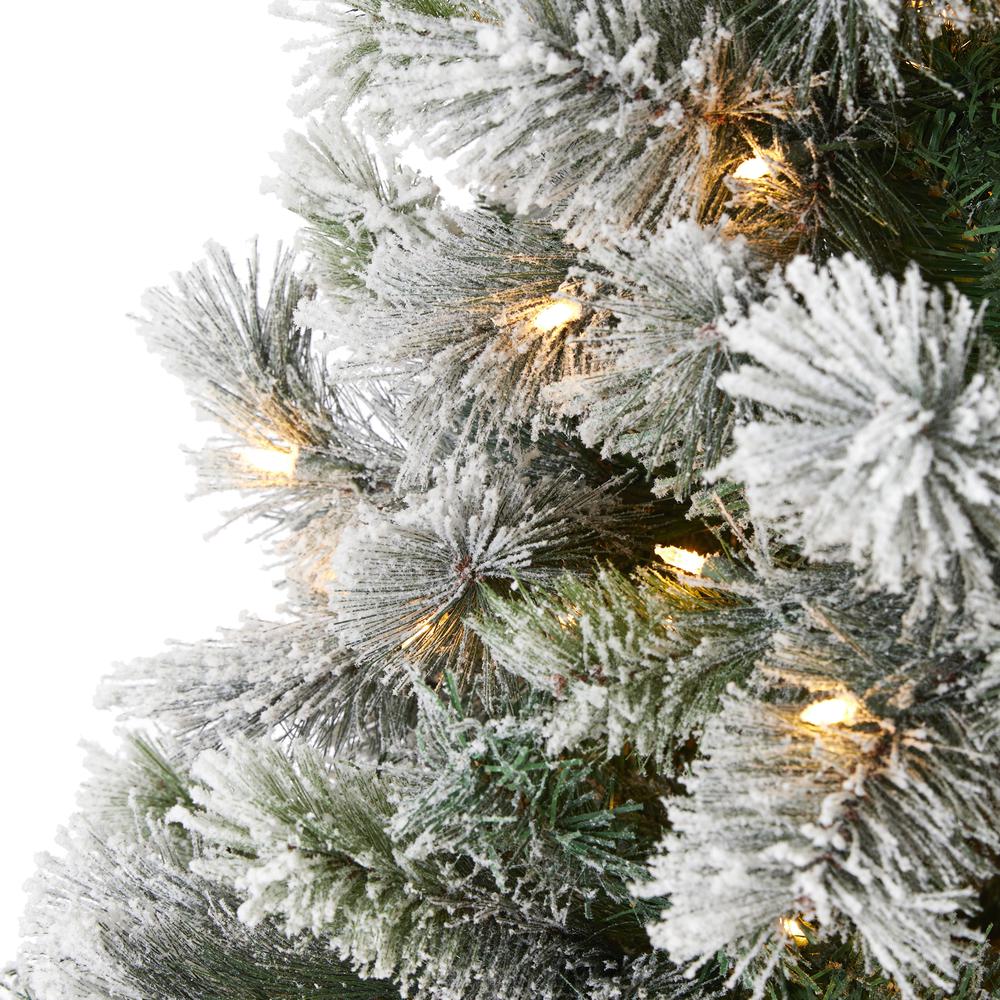 8ft. Flocked Oregon Pine Artificial Christmas Tree with 500 Clear Lights and 1172 Bendable Branches. Picture 2