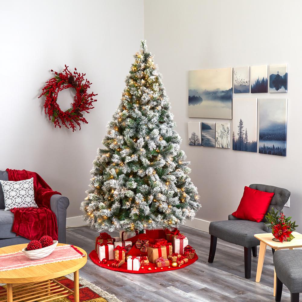 8ft. Flocked Oregon Pine Artificial Christmas Tree with 500 Clear Lights and 1172 Bendable Branches. Picture 5
