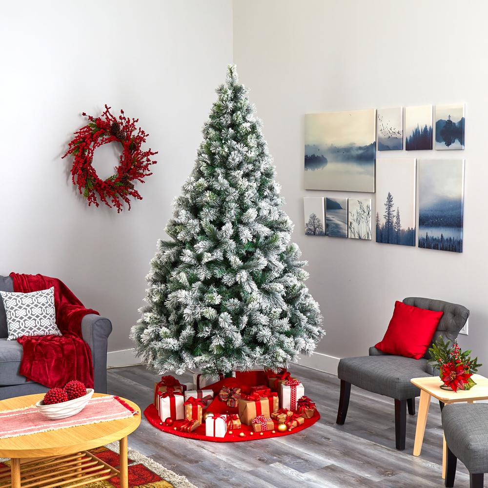 8ft. Flocked Oregon Pine Artificial Christmas Tree with 500 Clear Lights and 1172 Bendable Branches. Picture 6