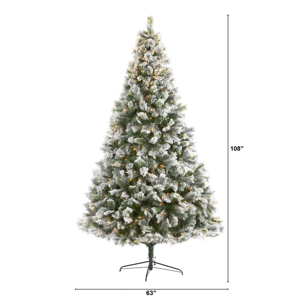 Flocked Oregon Pine Artificial Christmas Tree with 600 Clear Lights. Picture 2