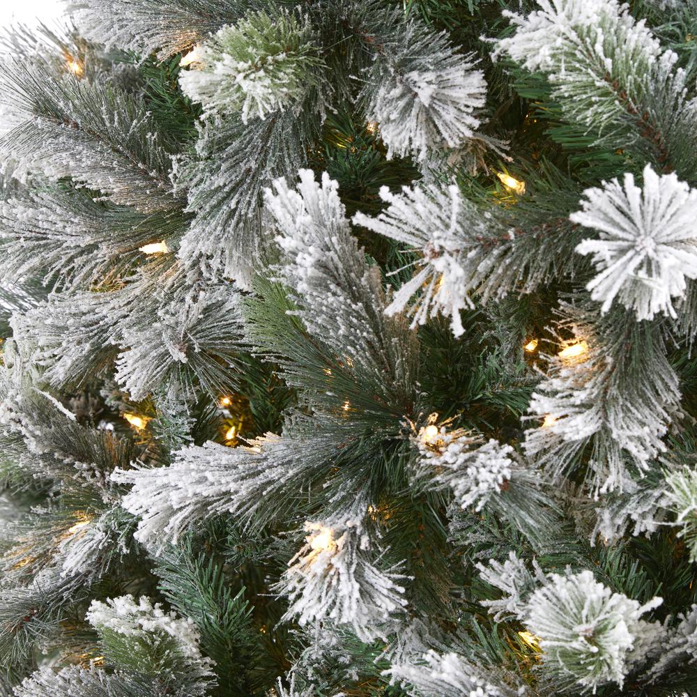 Flocked Oregon Pine Artificial Christmas Tree with 600 Clear Lights. Picture 4