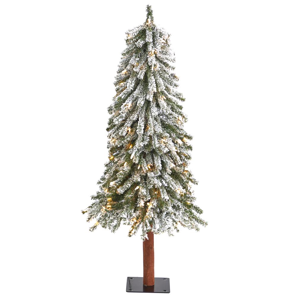 4ft. Flocked Grand Alpine Artificial Christmas Tree with 100 Clear Lights. Picture 1