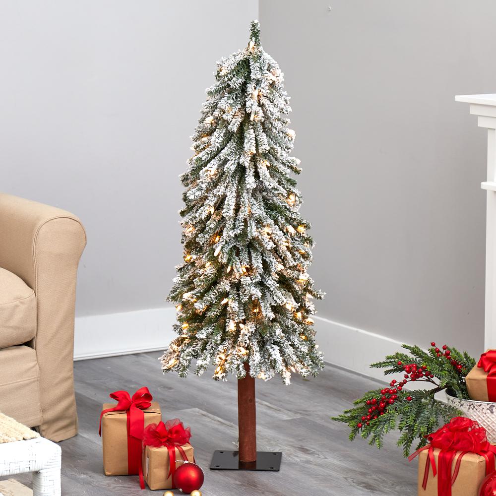 4ft. Flocked Grand Alpine Artificial Christmas Tree with 100 Clear Lights. Picture 4