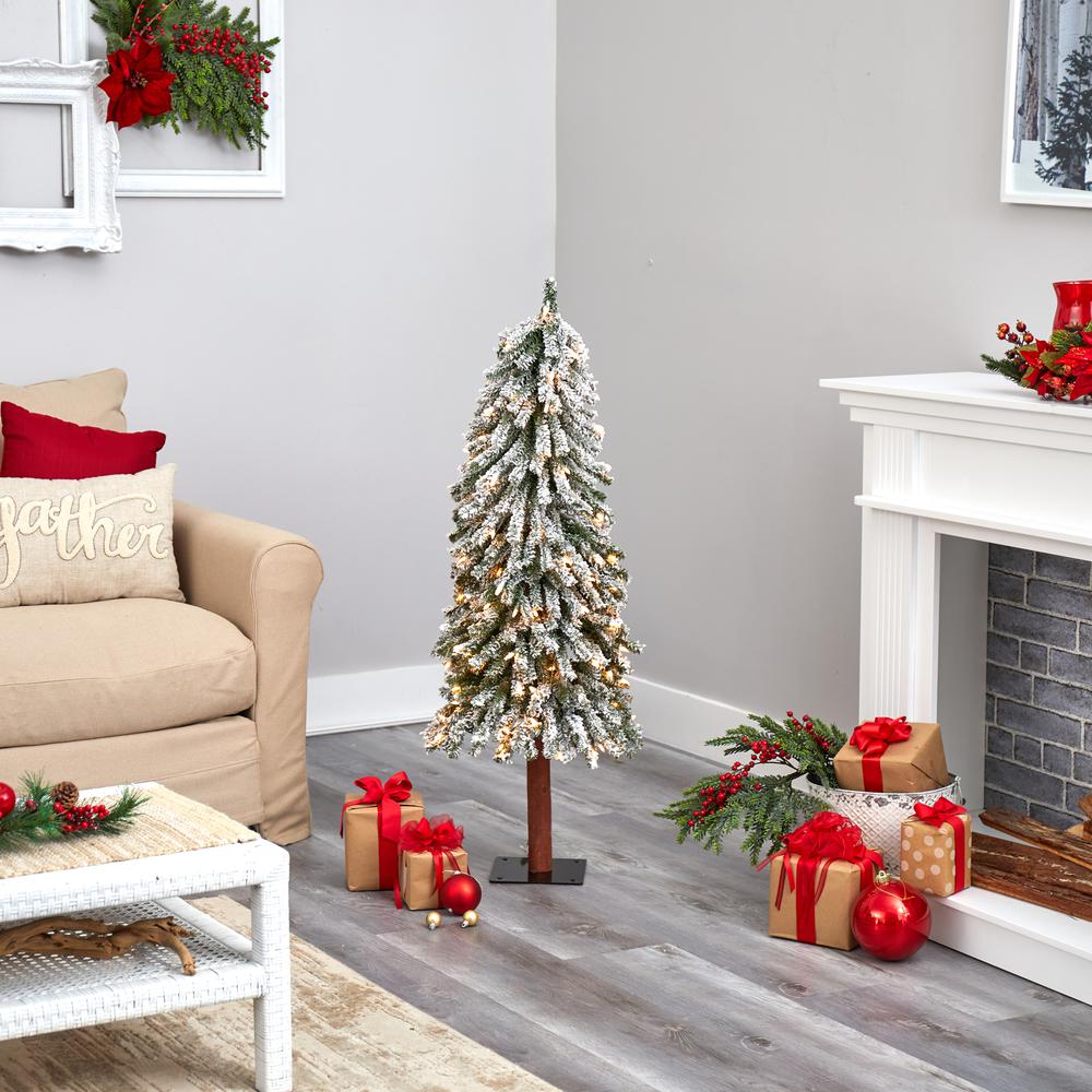 4ft. Flocked Grand Alpine Artificial Christmas Tree with 100 Clear Lights. Picture 6
